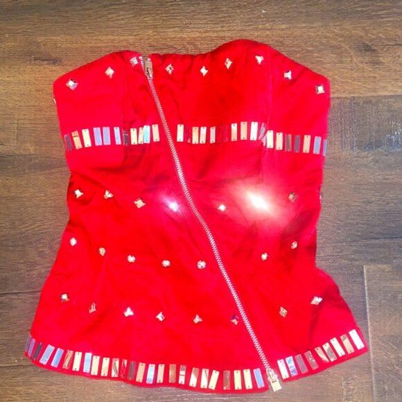 Y2K BEBE TRAPUNTO CORSET BUSTIER RED SATIN TUBE TOP SZ XXS NEW STUDDED SATEEN - Picture 14 of 14